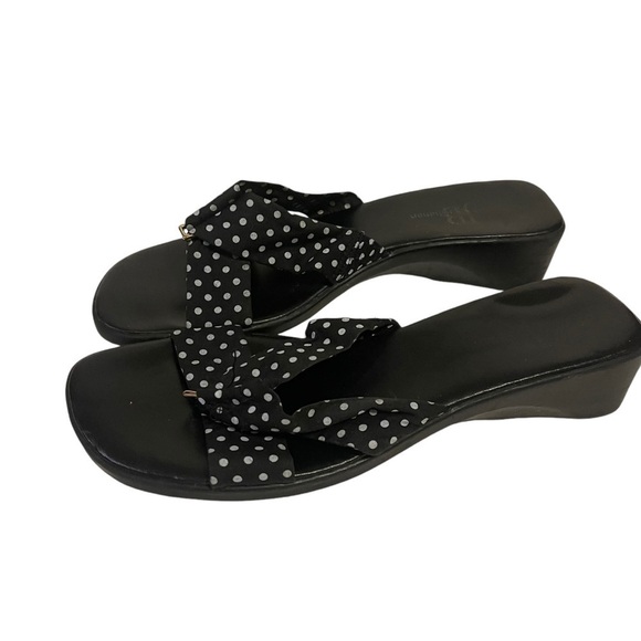 Women’s JENNY BUCHANAN Claire Black White Polka Dot Sandals Slip On Shoes - Picture 2 of 10